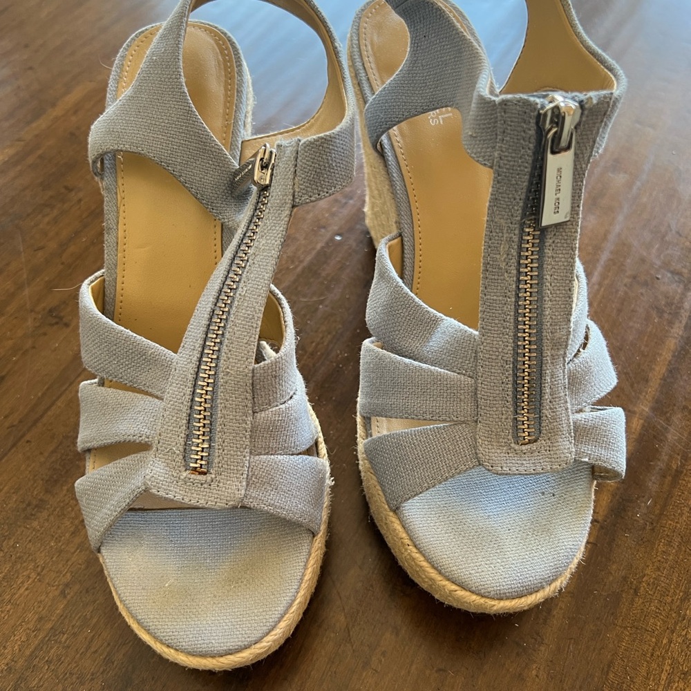 MICHAEL Michael Kors Gray and Tan Espadrille Wedges with Zipper